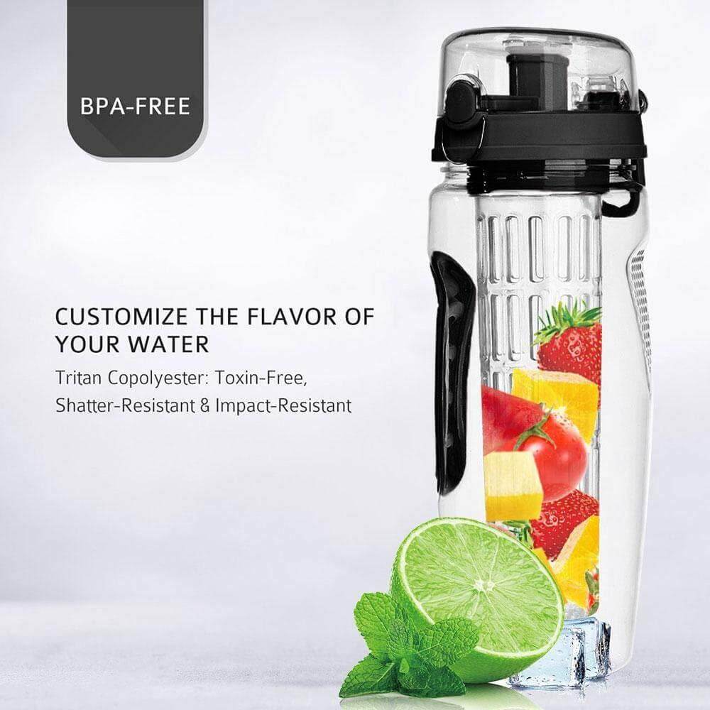 The fruit infuse water bottle in black.