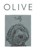 The personalized pet photo blanket in olive with a dog and the name Teddy printed on it.