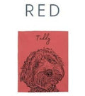 The personalized pet photo blanket in red with a dog and the name Teddy printed on it.