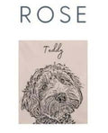 The personalized pet photo blanket in rose with a dog and the name Teddy printed on it.