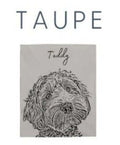 The personalized pet photo blanket in taupe with a dog and the name Teddy printed on it.